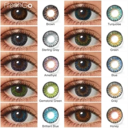 Freshgo Pure Hazel Yearly Colored Contact Lenses 14.5mm Big Eyes Pixel Art Lens Turquoise/Green/Gray Women Cosmetic Lens Makeup