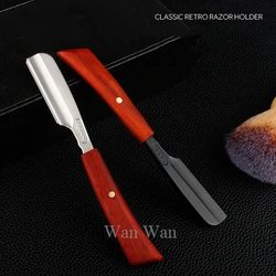 Wooden Beard Trimmer Retro Manual Straight Shank Shaver Feather Safety Blade Shaving Razor Salon Barber Beard Styling Tool Y0418