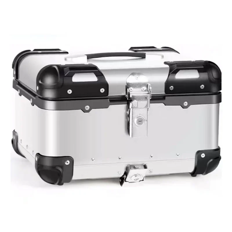 45L Round Corner Waterproof Motorcycle Aluminum Top Rear Luggage Universal Tail Box Trunk Helmet Storage Case Lock Tool