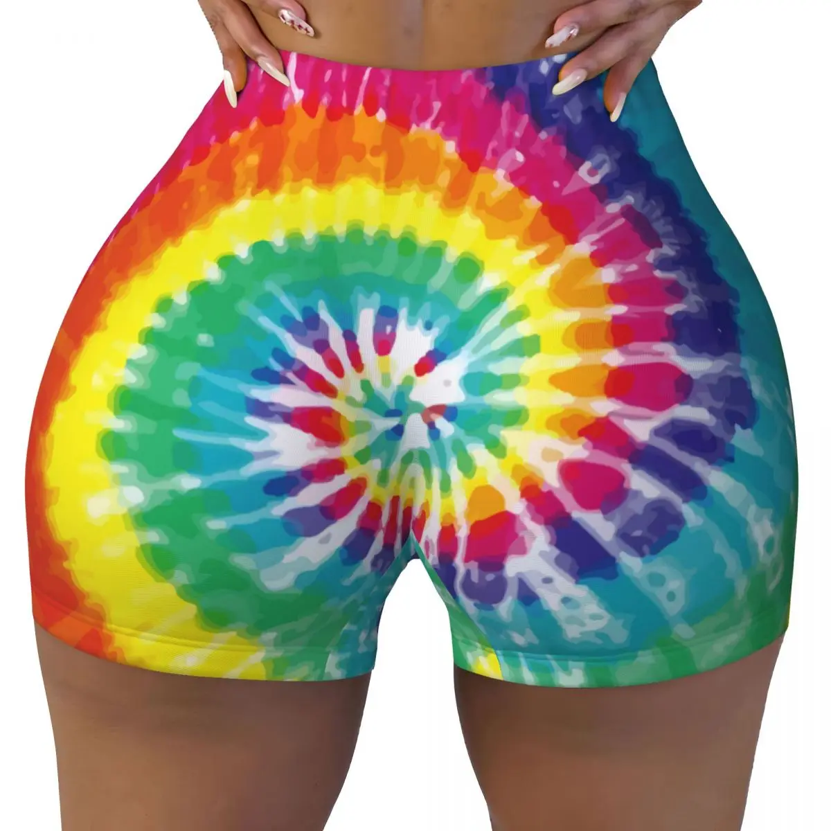 Rainbow Tie Dye spodenki treningowe dla kobiet Scrunch Butt Lifting elastyczna siłownia Fitness moda Booty krótkie spodnie do biegania