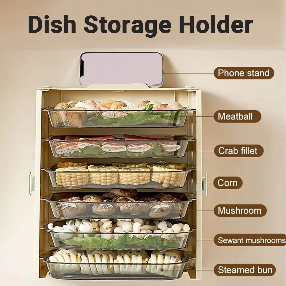 

Creative Kitchen Dish Storage Holder 3/6 Tiers Foldable Dish Preparation Rack Wall Mounted Space-saving Kitchen Organizer Shelf