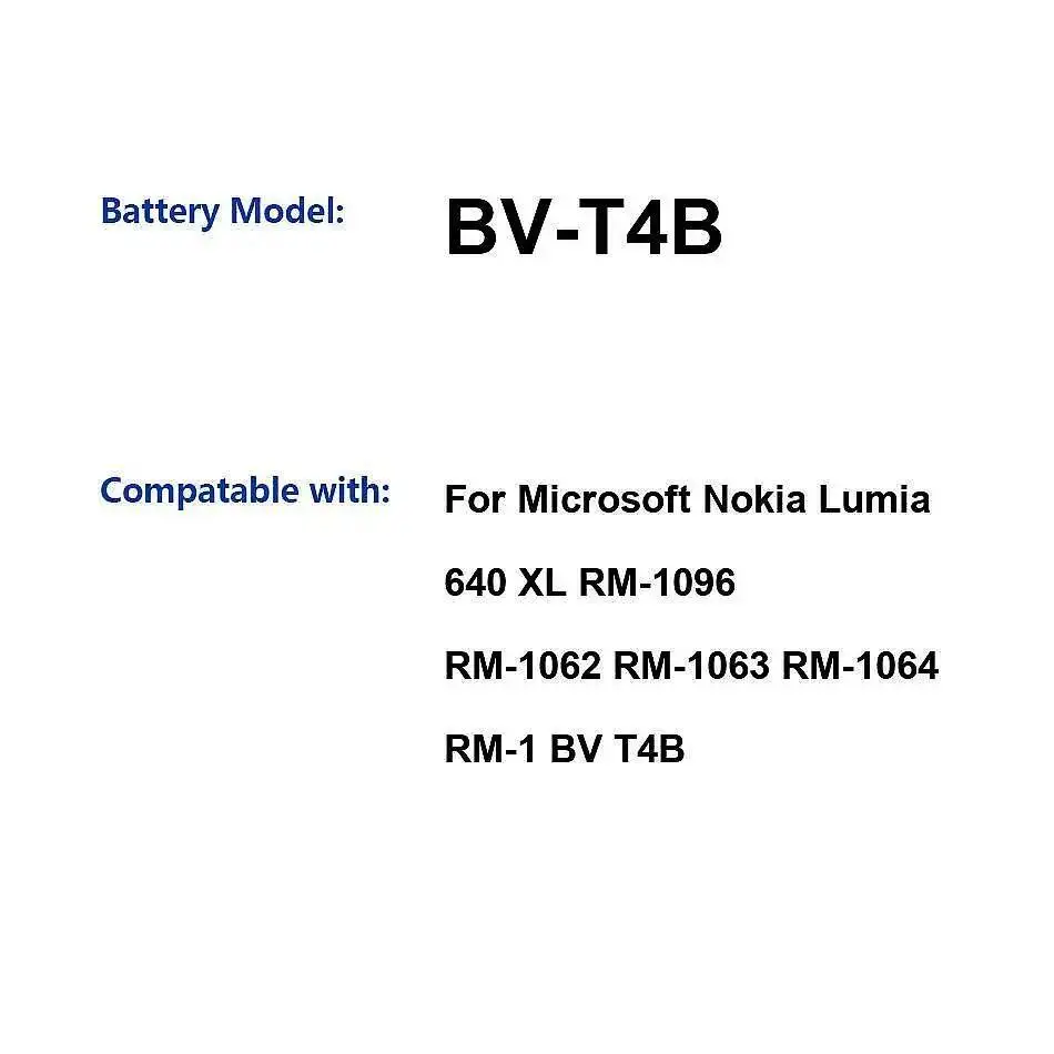 

Надежный сменный прочный аккумулятор для мобильного телефона Nokia Lumia 640 XL RM-1096 RM-1062 RM-1063 RM-1064 RM-1 3000 мАч BV-T4B