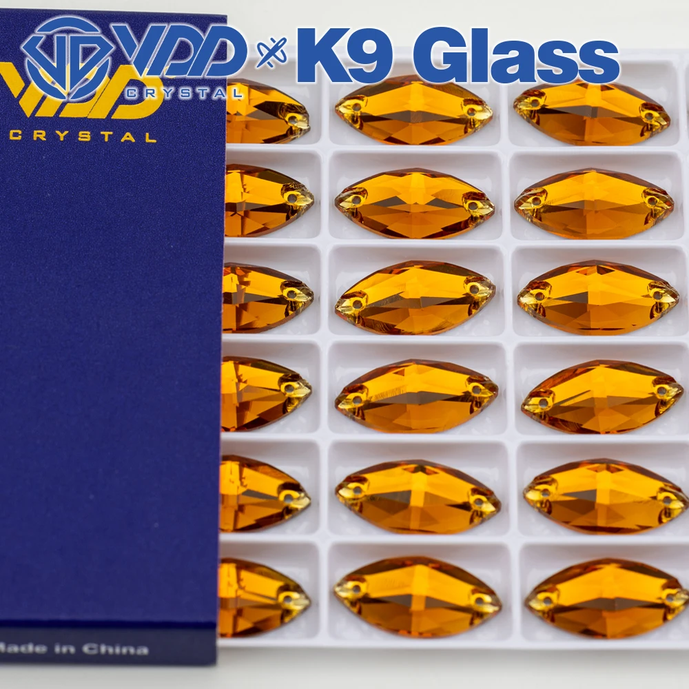 VDD S107 Coffee Navette Hochwertige K9-Glas-Applikationssteine zum Aufnähen, Kristall-Strasssteine mit flacher Rückseite, Nähzubehör für Kleidung und Stoffe – Detail 1