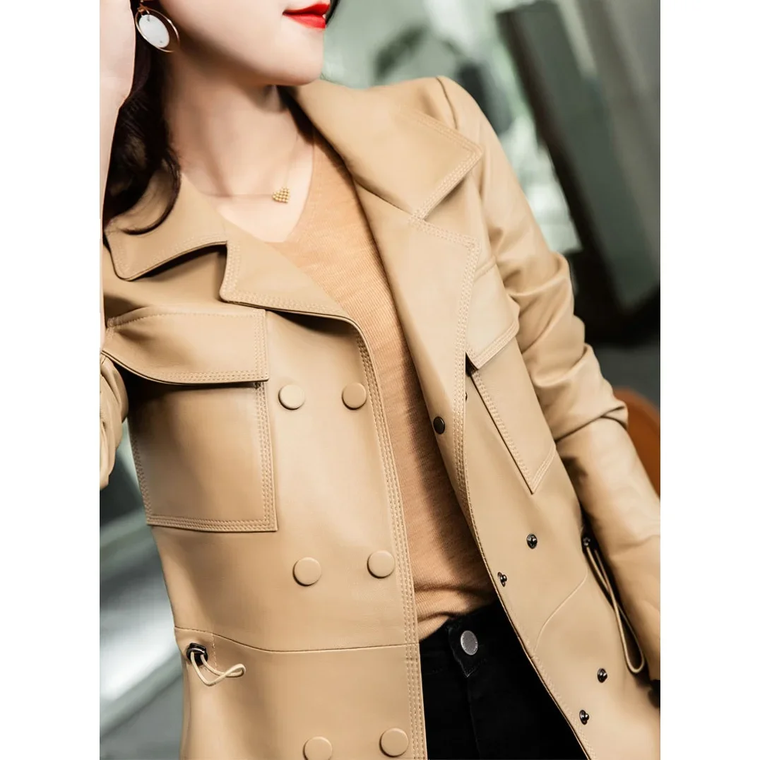 Spring New Genuine Leather Coat For Women's Waist Reduction, Slim Fit, Versatile Sheepskin Motorcycle Coat