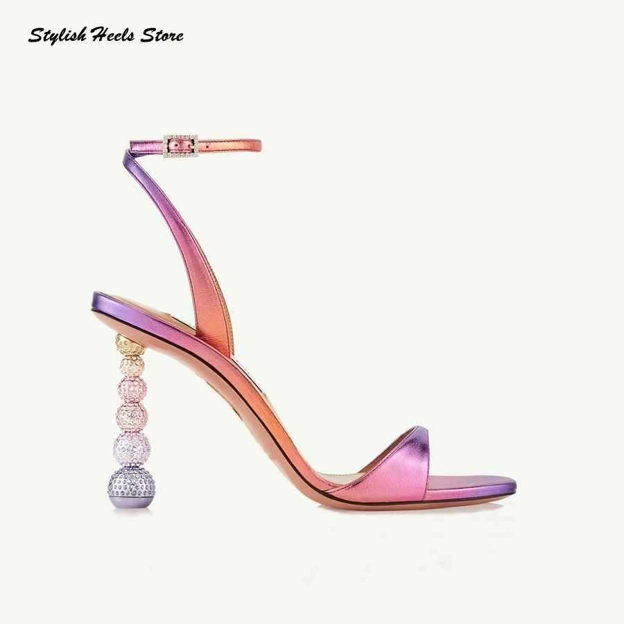 

Stylish Crystal Spheres Heel Strappy Sandals for Women Round Open Toe Strange High Heels Fashion Party Wedding Runway Stilettos