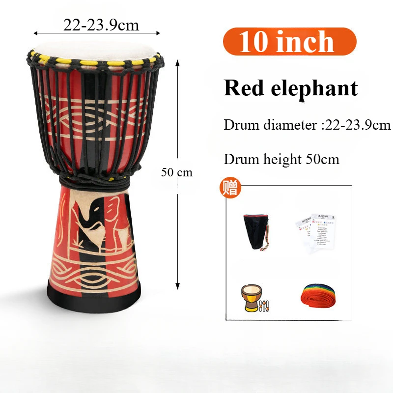 African Djembe Drum, Standard 10'' Hand-Carved Mahogany Congo Drum，Professional Bongo Drum With Goatskin Drumhead for Adults