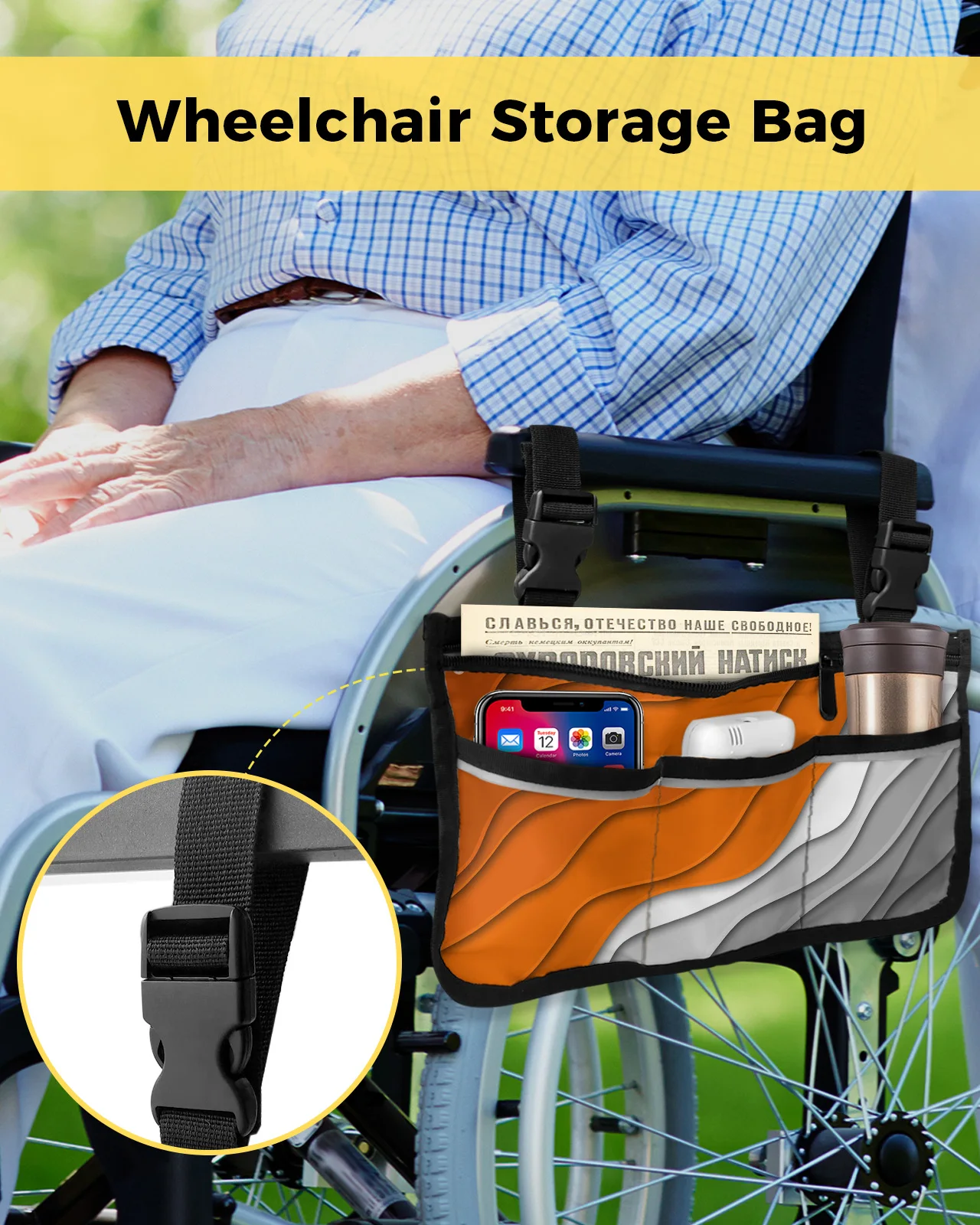 Orange Grey Gradient Geometric Abstract Wheelchair Bag Armrest  Side Bags Electric Scooter Walking Frame Storage Pouch