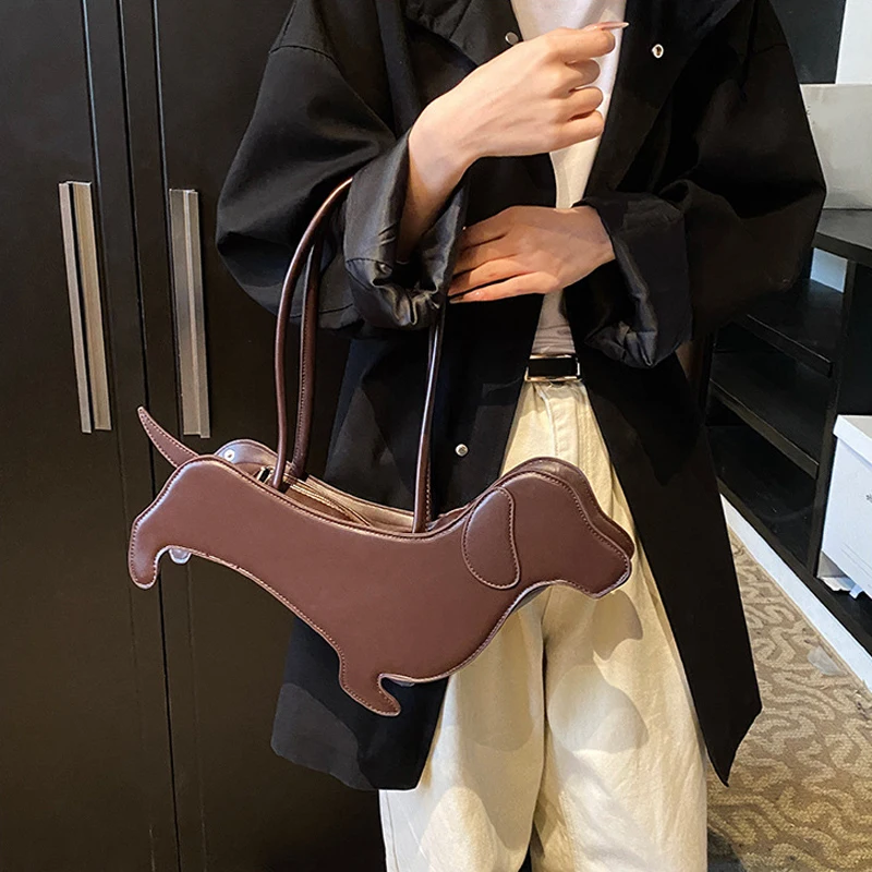 

Kawaii Girls Tote Bags Novelty Cartoon Dog Shaped Armpit Purses Unique PU Leather Handbag Solid Designer Bag Funny Shoulder Bags