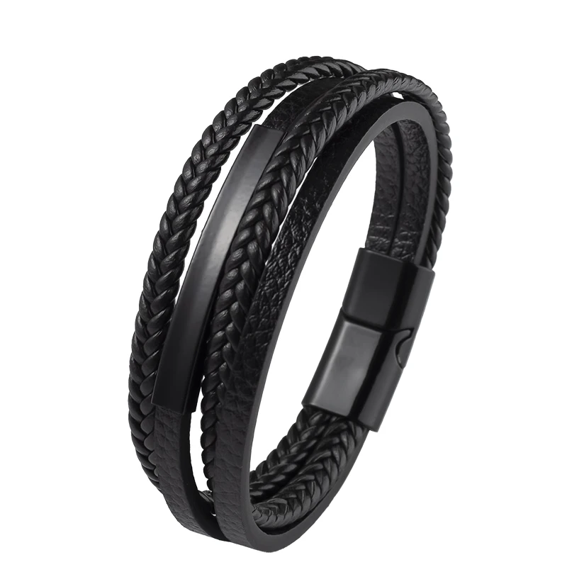 

New men's leather bracelet magnetic clasp multi-layer leather bracelet style handsome gift