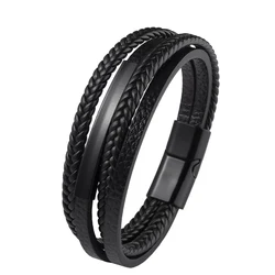 New men's leather bracelet magnetic clasp multi-layer leather bracelet style handsome gift