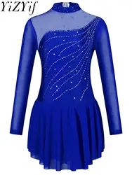 Kids Rhinestone Ballet Tutu Dress Gymnastics Leotards for Girls Ballet Mesh Figure Ice Skating Dress Stage Lyrical Dance Costume