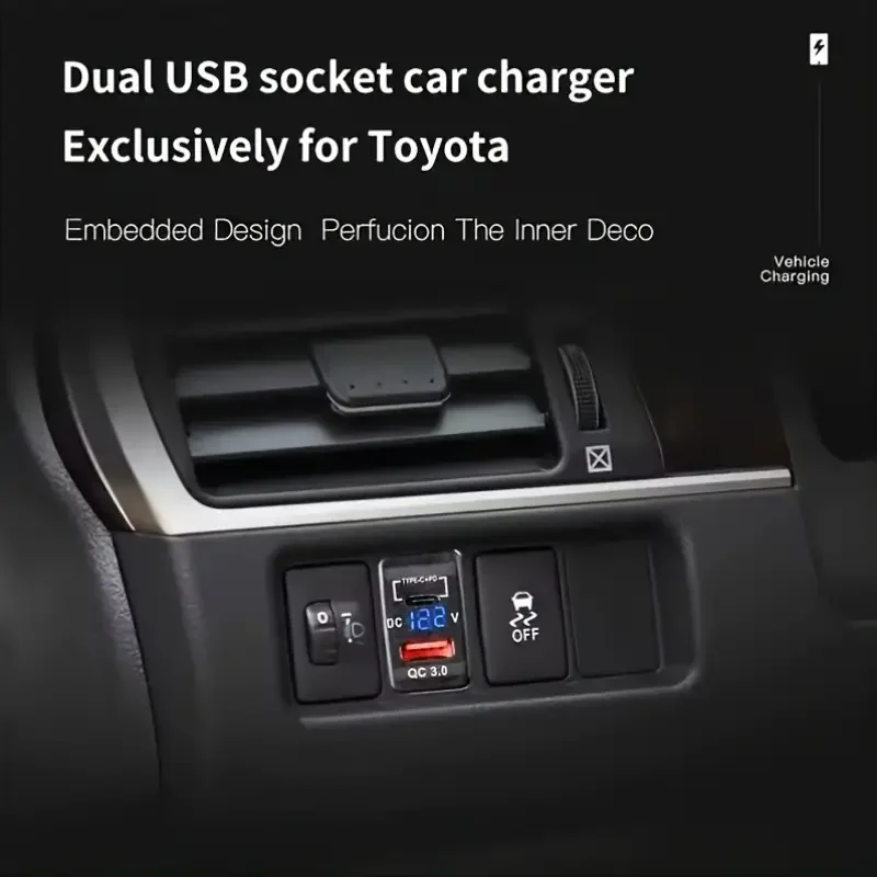 مقبس شاحن سيارة USB 12 فولت شحن سريع 3.0 ومنفذ طاقة PD USB C لمركبات تويوتا