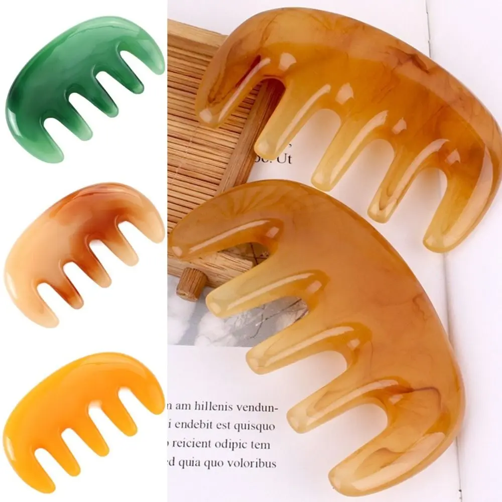 Five Teeth Head Massage Comb Resin Smooth Head Scraping Comb Antistatic Amber Body Meridian Conb Detangling