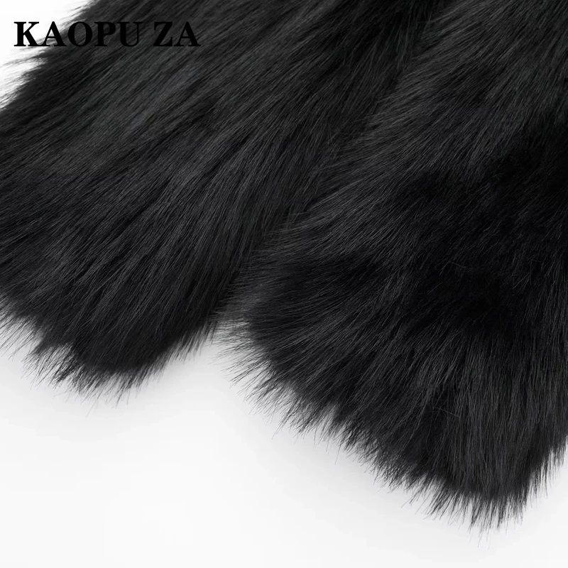 KAOPU ZA 2024 Autumn/Winter Woman Casual Solid Color Long Sleeve Short Jacket Coat Female Fashion Turn-down Collar Faux Fur Top