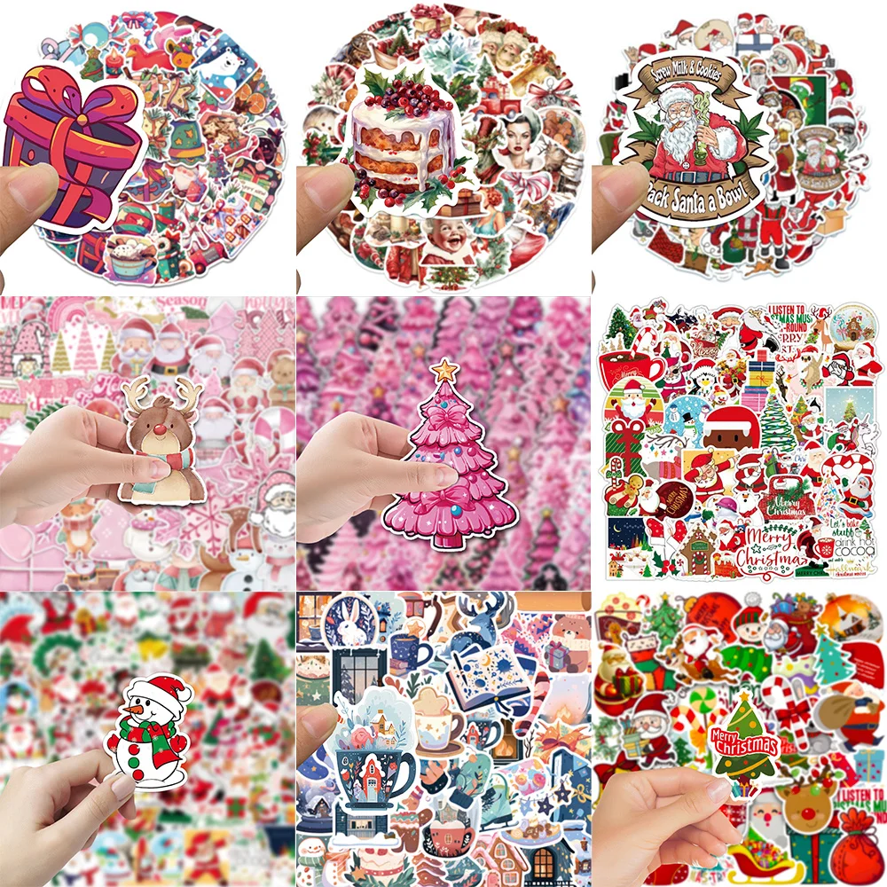 10/30/50PCS Cartoon Popular Christmas Stickers Series Pink Tree Graffiti Skateboard Guitar Laptop Decal DIY Decoration Wholesale