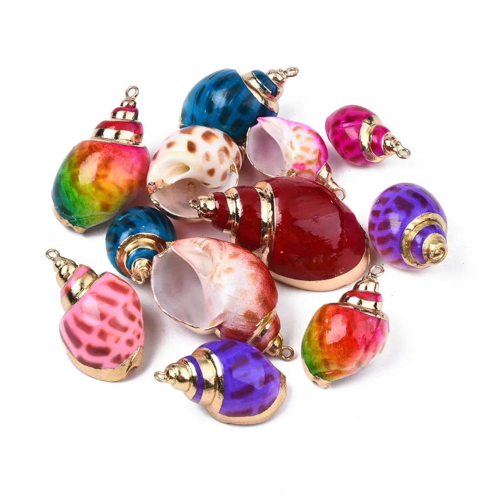 

50pcs Spray Paint Electroplate Spiral Shell Pendants Mix Color for Summer Fashion bracelet necklace jewelry DIY making Decor