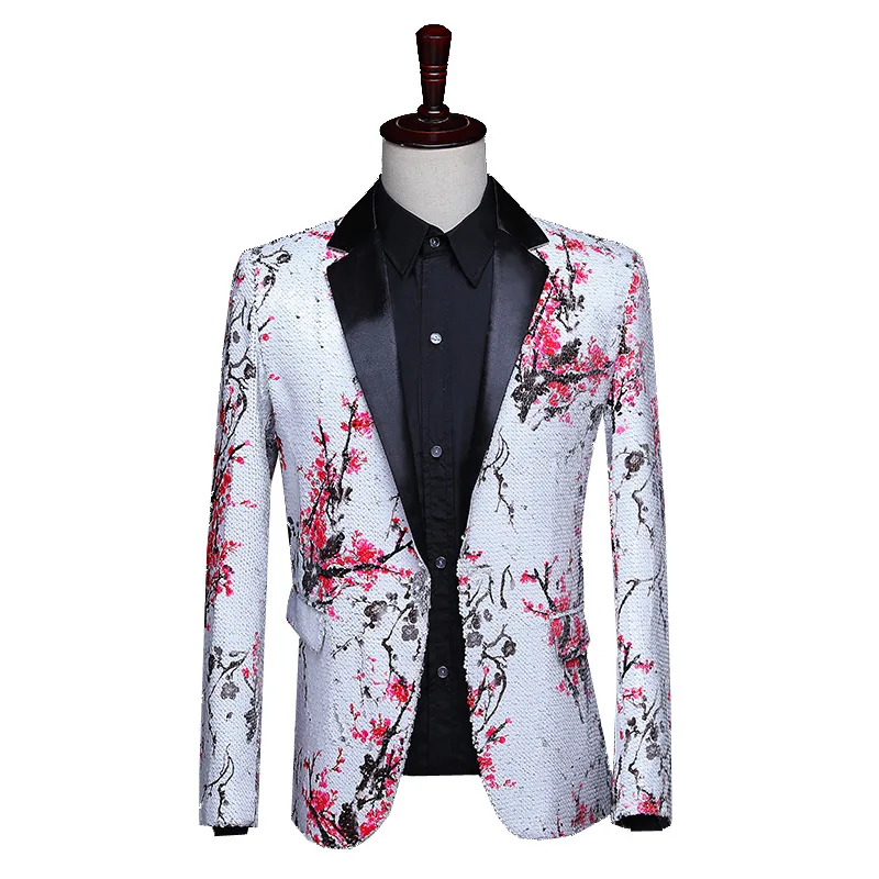 رجل السترة الطباعة الملونة الترتر الدعاوى معطف المرحلة ازياء المغني DJ رئيس بار شخصية زي للعرض