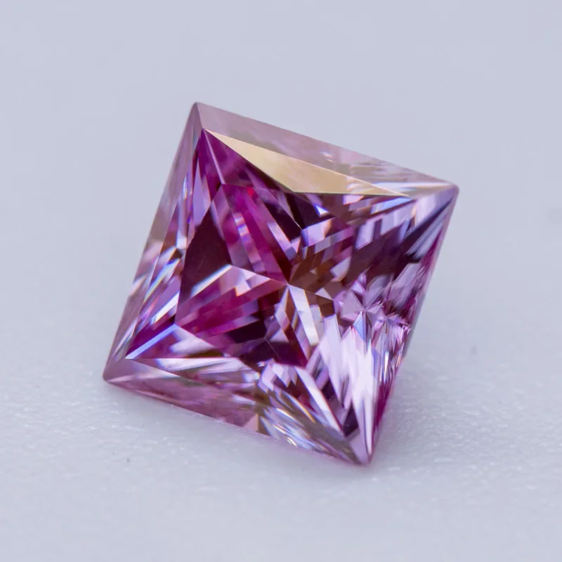 Moissanite Stone Princess Cut Sakura Pink Color Lab Grown Diamond for Charms DIY Jewelry Making Materials with GRA Certificate