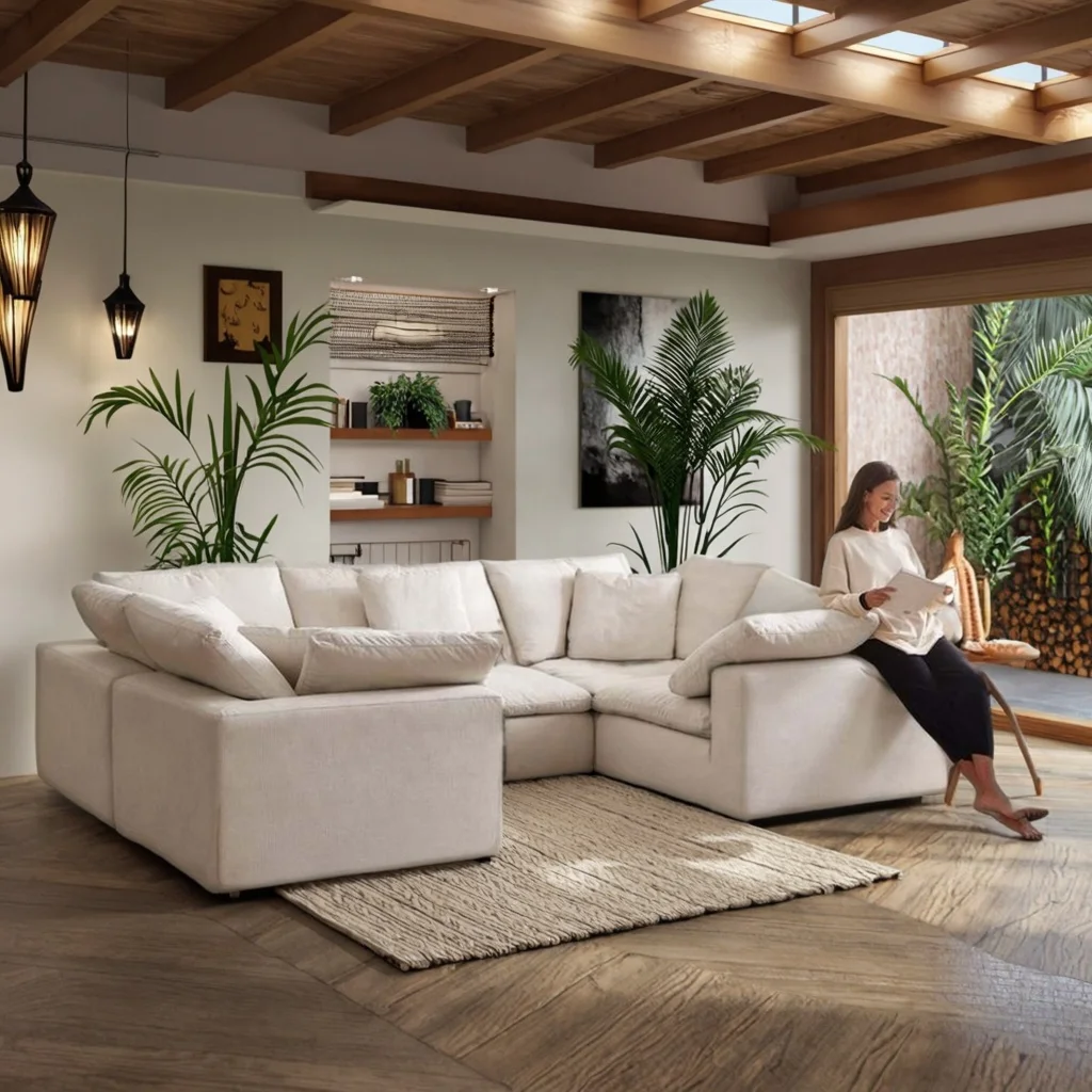 ag-Modern Reversible Chaise L-Shaped Sectional Sofa Set Deep Seats with Feather Tufted Low to Ground  for  Living Room Sofa@
