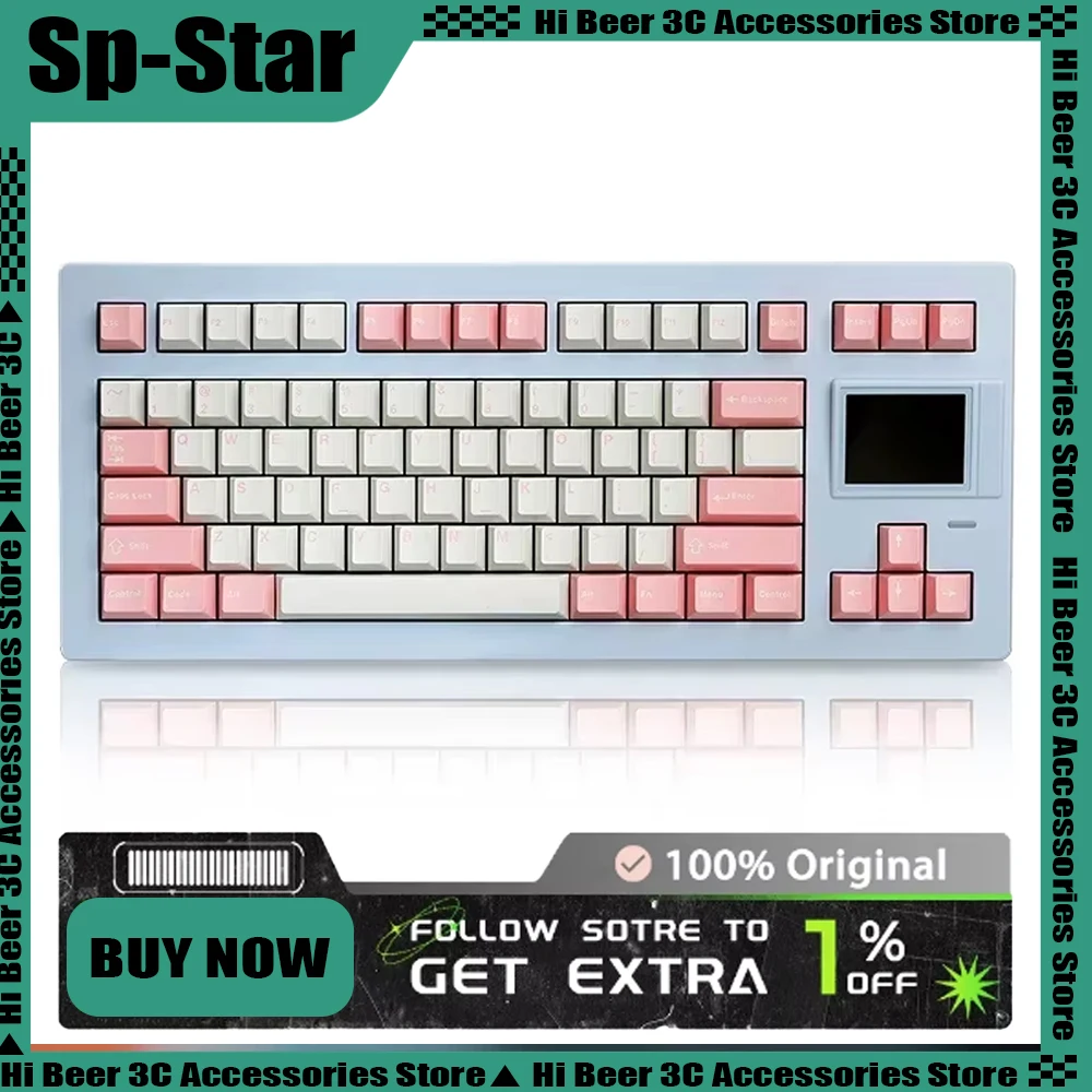 Sp-Star D82 Pro Wireless Mechanical Keyboard Three Mode Smart Screen Bluetooth Gaming Keyboard Rgb Hot-Swap Gasket Pc Man Gifts