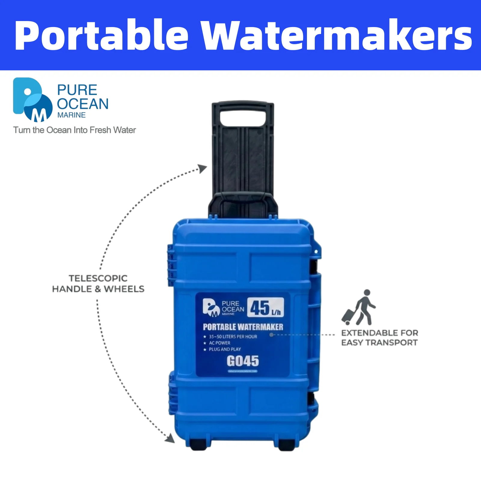 PureOceanMarine Portable Marine Watermaker 24Inch Trolley Desalination Unit for Yachts and Boats, Freshwater