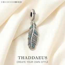 Fashion New 925 Sterling Silver Feather Blue Pendants Charm For Women Men Trendy Accessory Making
