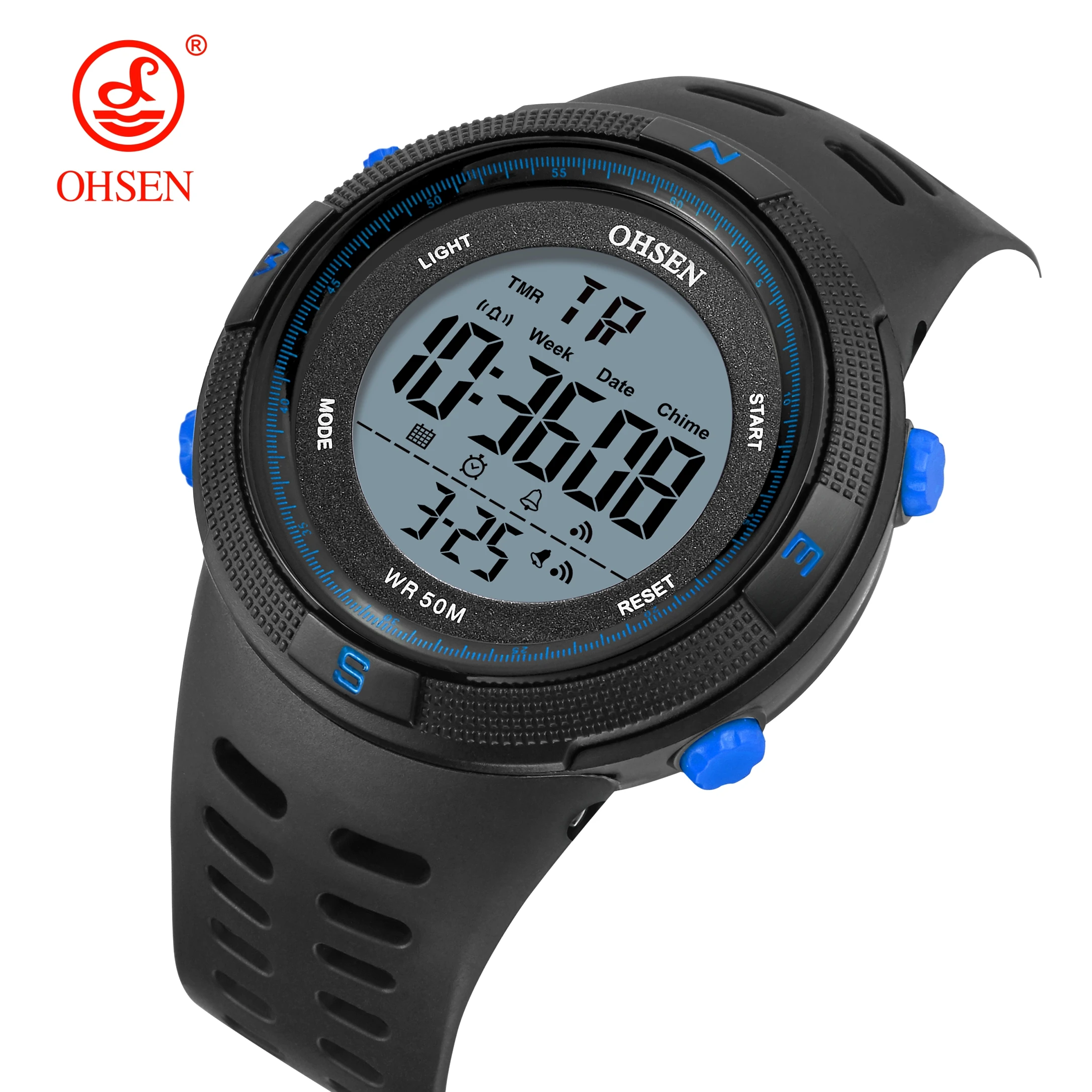 

Digital Men Watch Outdoor Sport Waterproof Blue Military Wrist Watches Reloj Hombre Alarm Stopwatch LED Electronic Diver Watch