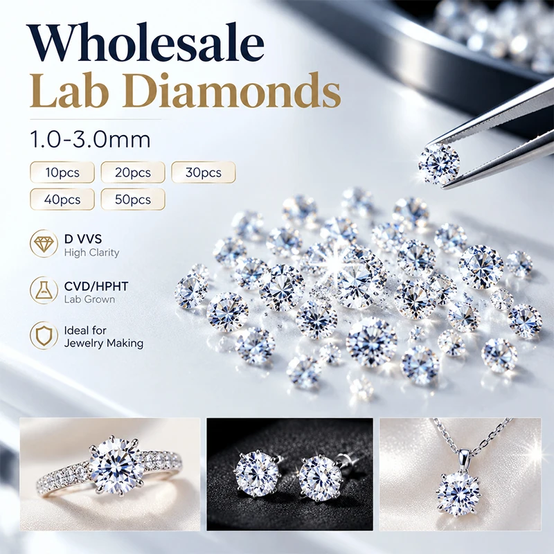 1.0~3.0mm Wholesale D VVS Lab Grown Diamonds Super White Stone Excellent Cut Factory Price No IGI Certificate For Jewllery