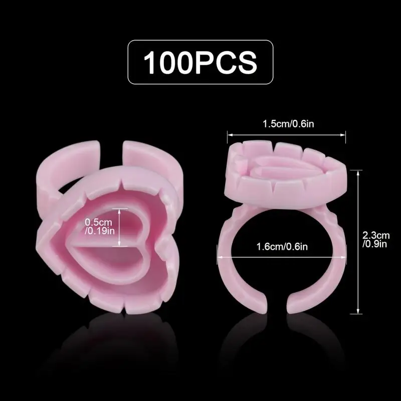 1Pack 100 PCS Heart-shaped Plastic Glue Ring Cup Eyelash Extension Tattoo Pigment Holder Pallet Lash Makeup Supplies Tools