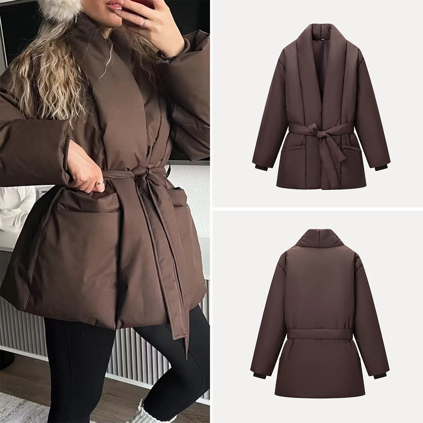 

Зима 202, женское модное свободное теплое пальто Personali Pure Color с поясом, универсальное длинное пальто средней длины Sli