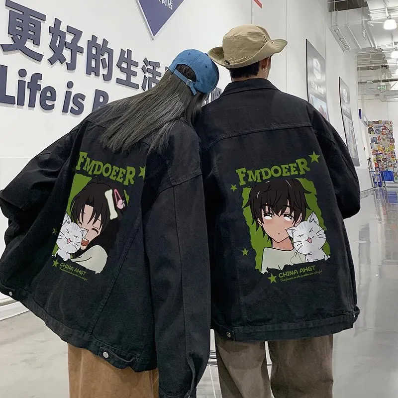 

Women's Clothing Embroidery Printed Denim Jacket Spring Autumn Coat Hip-hop Streetwear Loose Single-breasted Jacket Long Sleeves