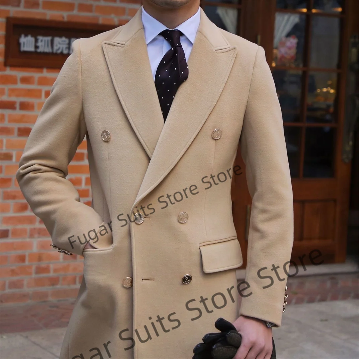 Business Navy Blue Double-breasted Men Suits Slim Fit Peak Lapel Wedding Groom Tuxedos Elegant 2 Pieces Sets Jacket+White Pants