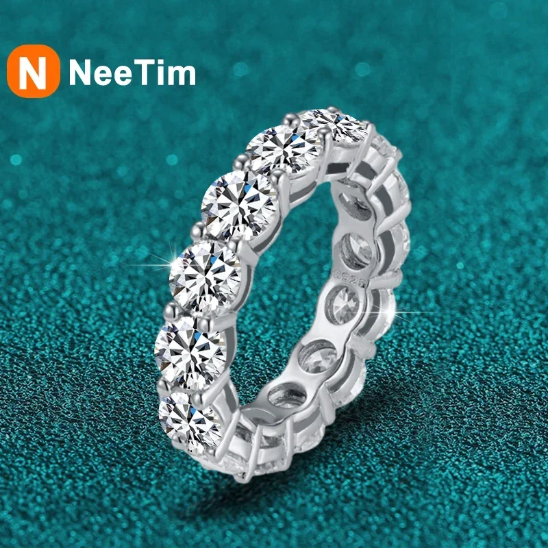 

NeeTim 5mm Full Moissanite Ring for Woman Wedding Jewelry 925 Sterling Silver Rings Lab Diamond Engagement Eternal Band with GRA