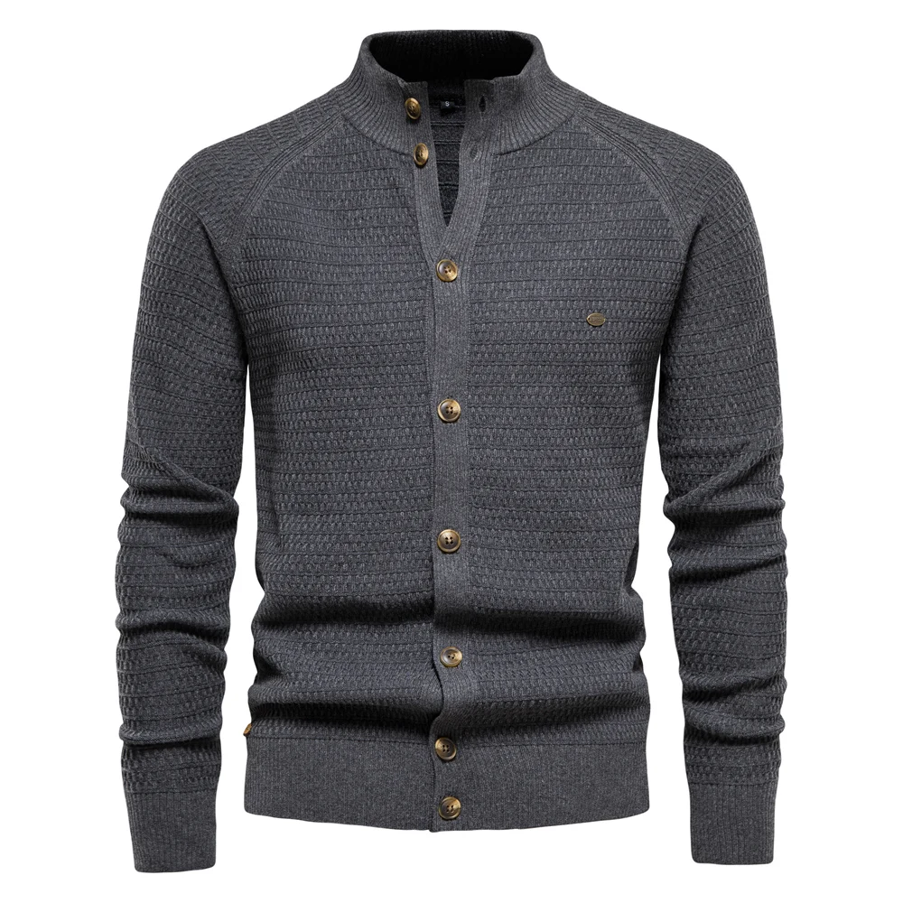 AIOPESON Gestrickte Herren Strickjacke Baumwolle Hohe Qualität Taste Mock Neck Pullover für Männer Neue Winter Mode Designer Strickjacken Männer