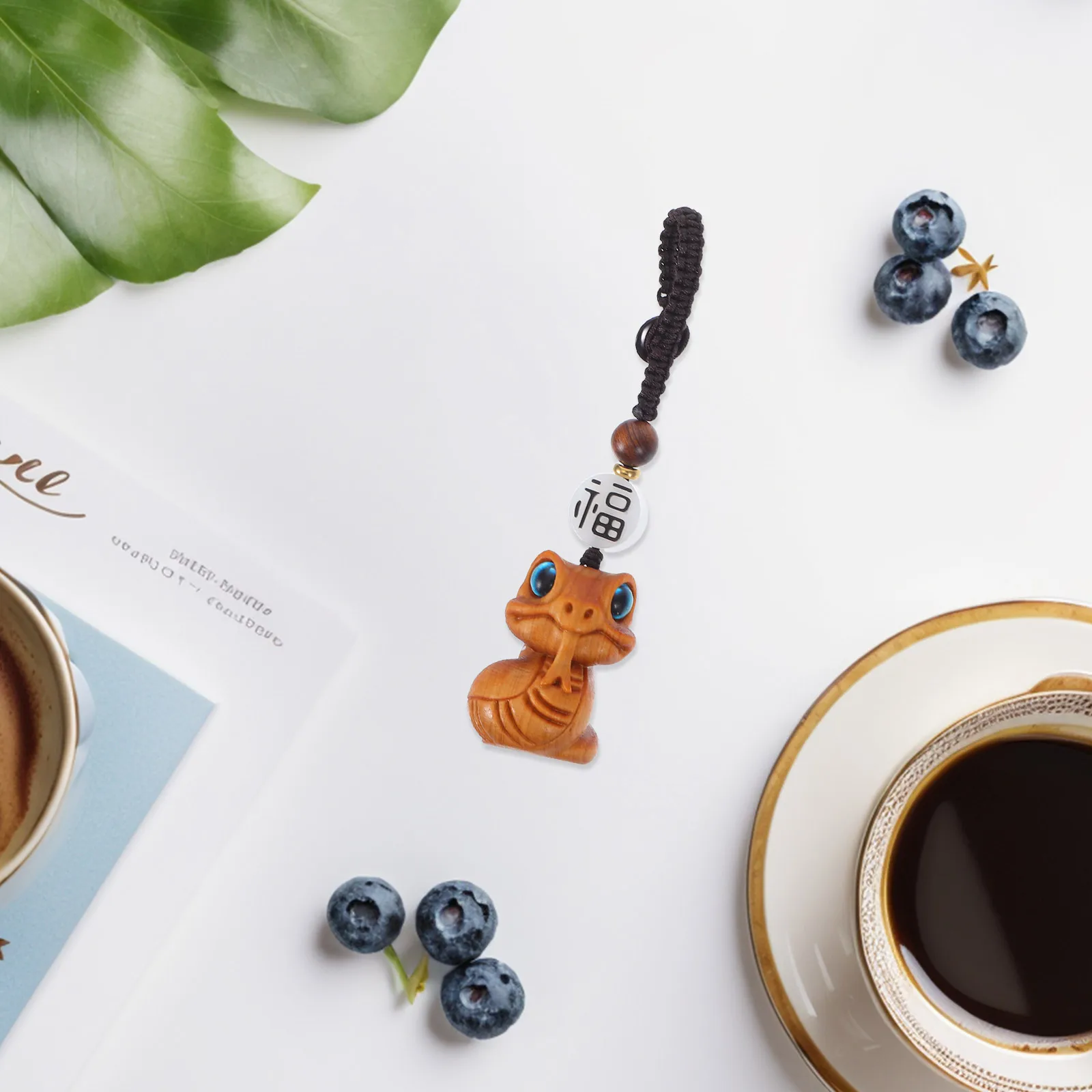 

Wooden Snake Keychain Exquisite Carving Year of Snake Charm Durable Polyester Lifelike Design Versatile Bag Accessory Jewelry