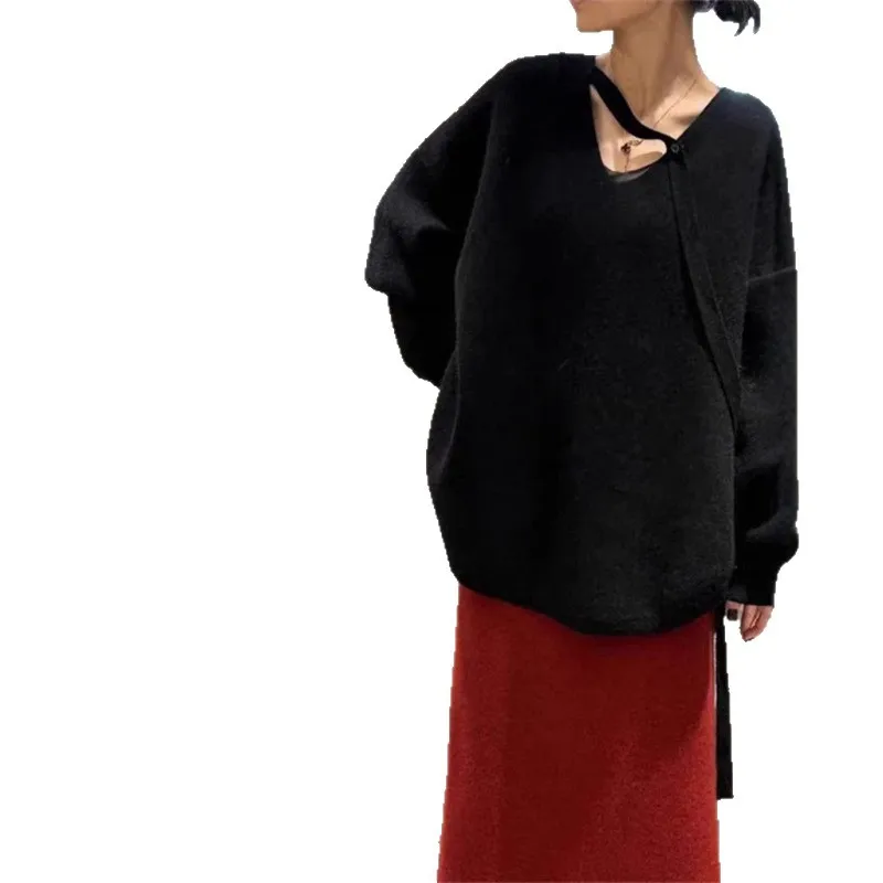 2025 Autumn/Winter New Design Knitted Sweater with Waist Strap Side Buckle Gentle Style Solid Color Sweater for Women