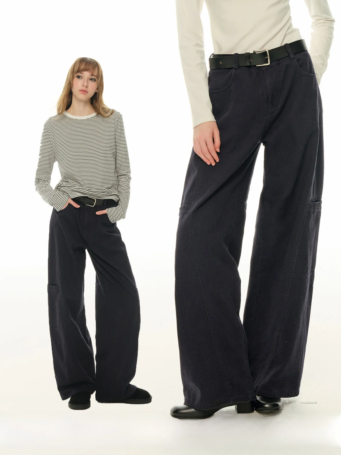 

UNRETRO American Retro Split Design Straight Casual Pants Women Loose Narrow Version Wide Leg Pants Floor-Length Trousers