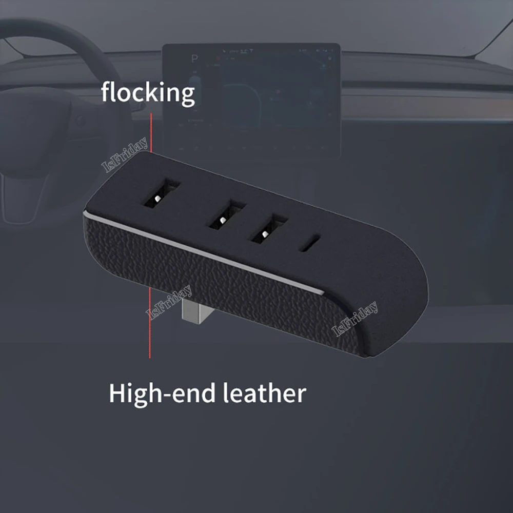 Guantera puertos USB Hub para Tesla Model 3 Y, estación de acoplamiento, 4 en 1, extensor USB, cargador, adaptador de transferencia de datos,