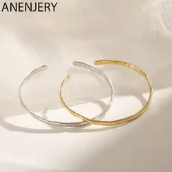 ANENJERY Silver Color Irregular Open Cuff Bracelet for Women Men High Polish Bangle Jewelry Adjustable
