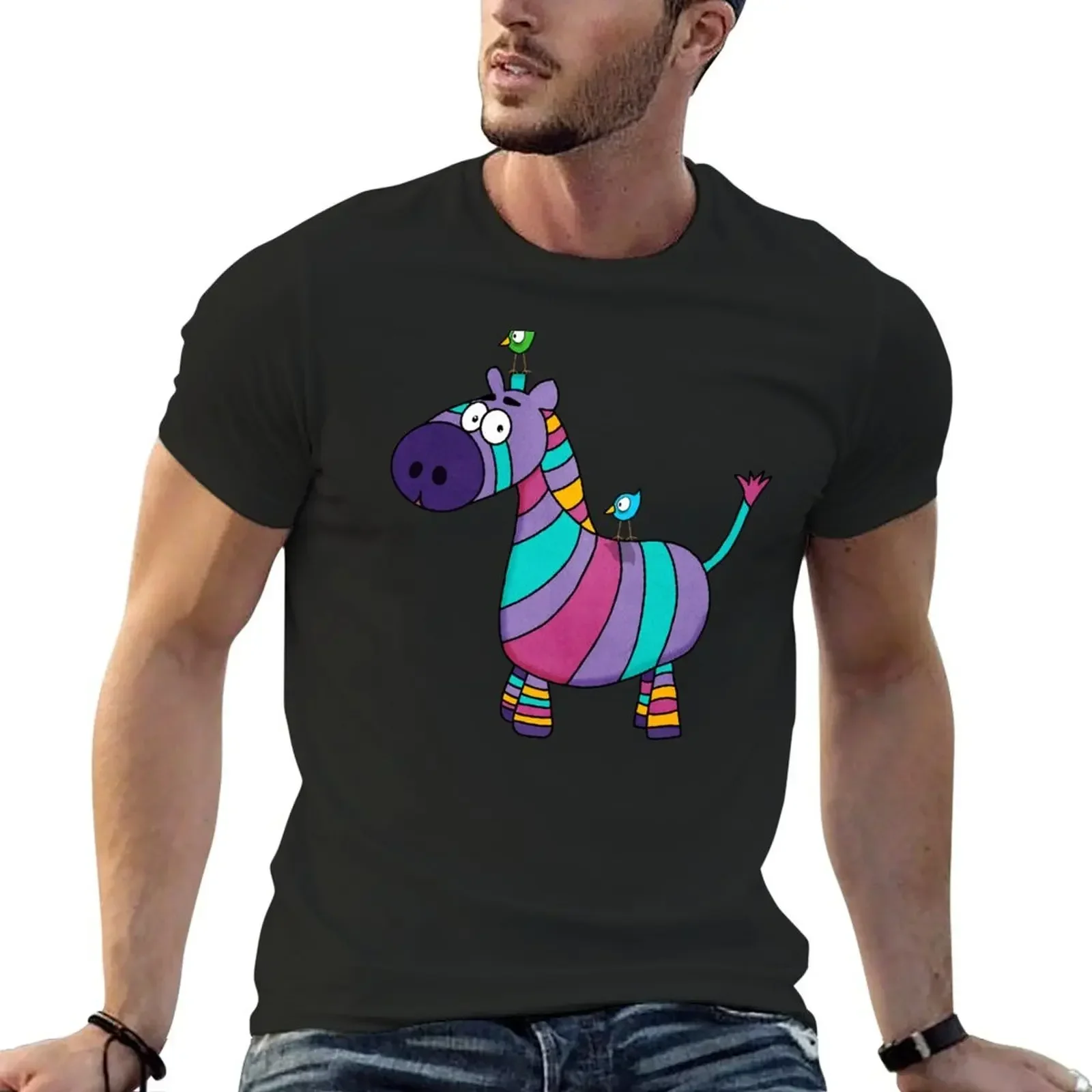 

Colorful Zebra and his bird friends T-Shirt anime anime clothes graphic t shirt vintage funny t shirts men