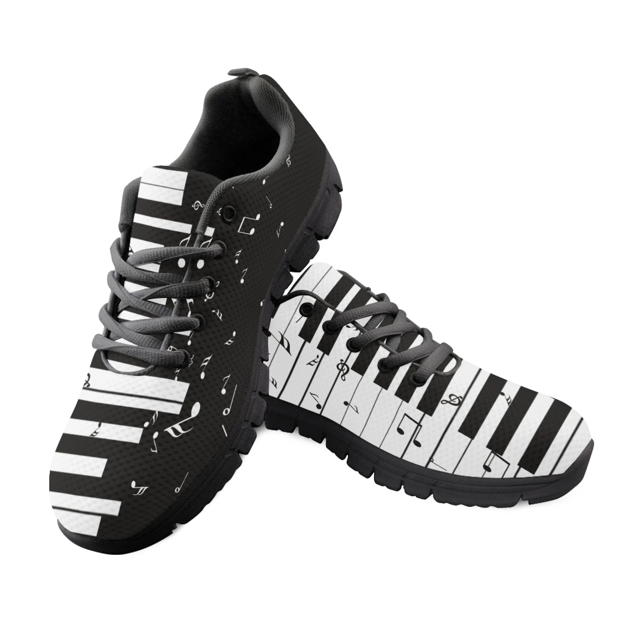 Yikeluo Black Musical Notes and Piano Print Mesh Swing Sneakers for Women Soft Sport Shoes Running Shoes Casual Footwear