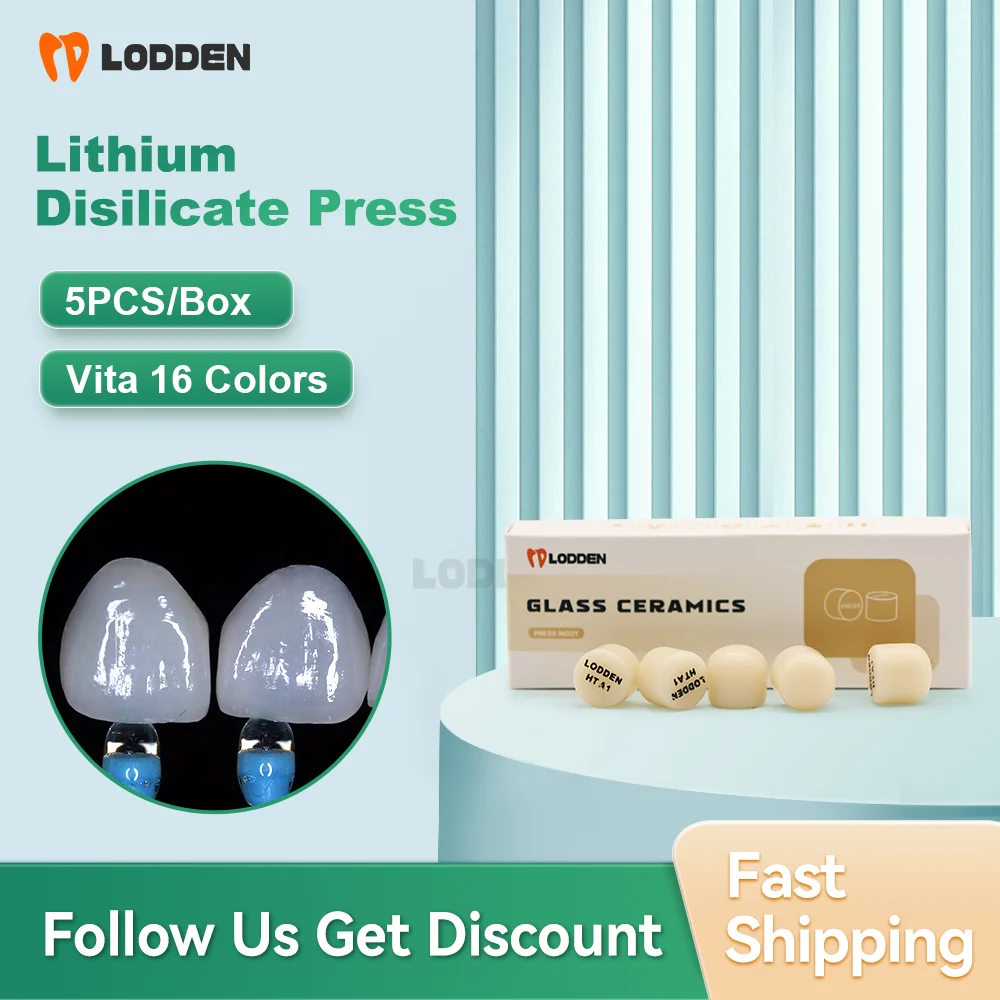 LODDEN 5PCS Press Lithium Disilicate Glass Ceramic Ingots Dental Lab Materials Block Inlay Materials For Ultra-thin Veneer HT/LT