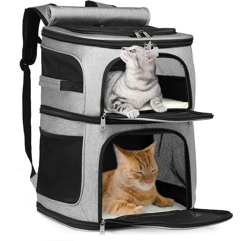 Double-Compartment Pet Carrier Backpack Outdoor Cat Backpack Carrier For Small Dogs And 2 Cats Super Ventilated Design Dog Bags