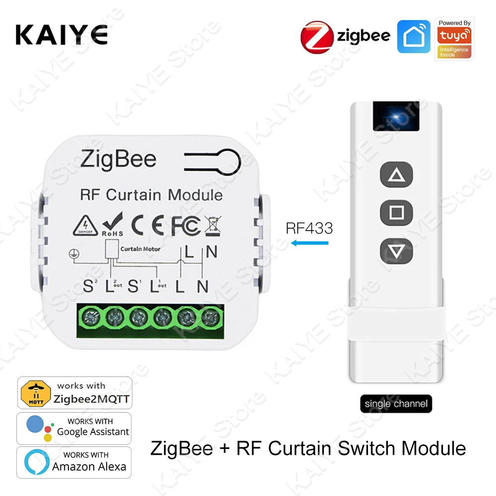 

Tuya Smart ZigBee RF433 Curtain Switch Module Connect Roller Blind Shutter Electric Motor 2MQTT Smart Life APP Alexa Google Home