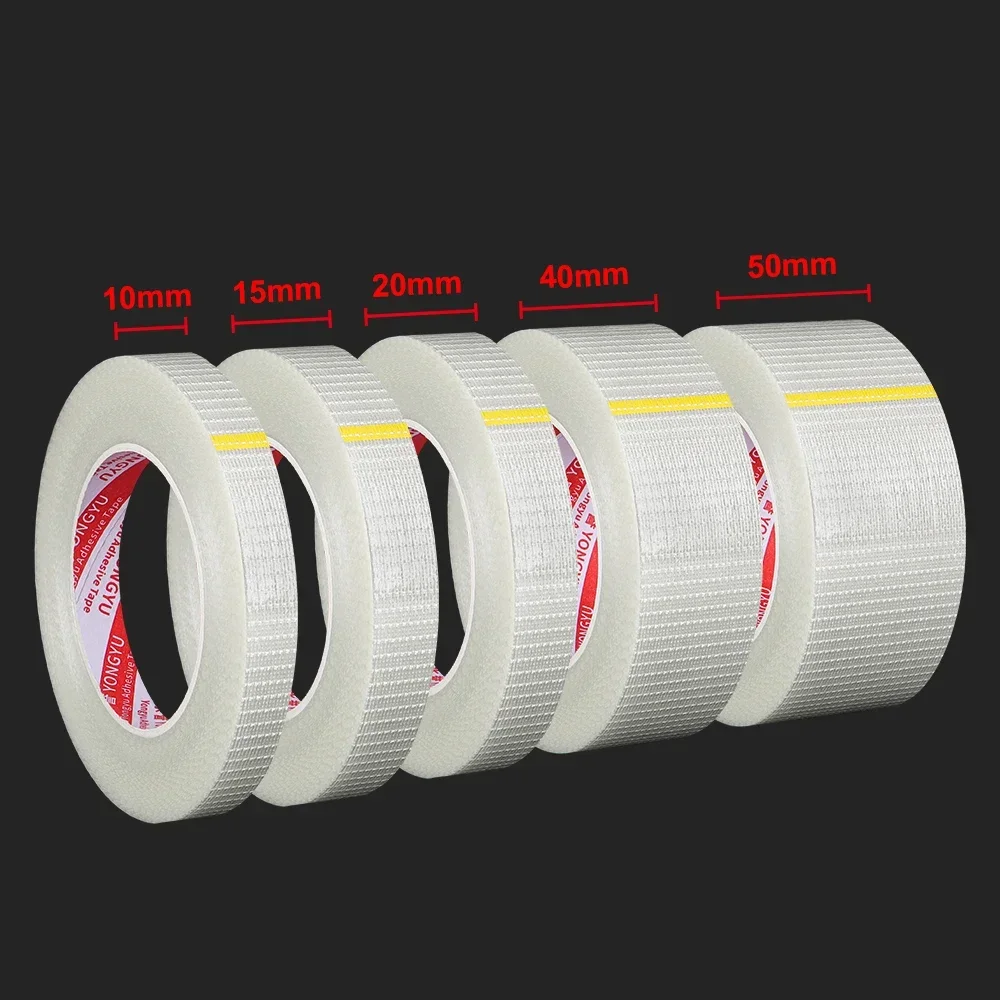 50M Glass Fiber Adhesive Mesh Tape Transparent Waterproof Grid Tapes High Viscosity Reinforced Strapping Packing Seal Tape