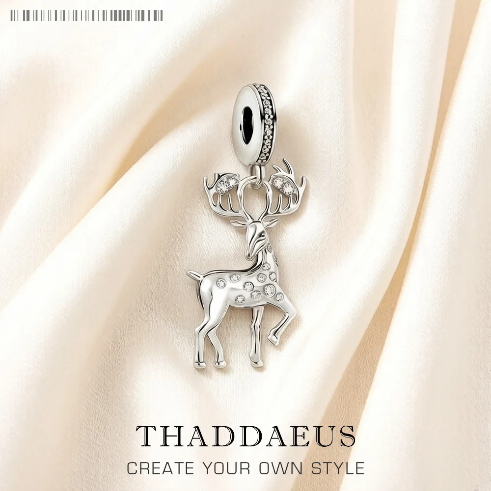 Charm-Anhänger aus 925er-Sterlingsilber, Hirsch und Elch, baumelnd, neu, niedlich, glücklicher Damenschmuck, trendiges Winter-Weihnachtsgeschenk