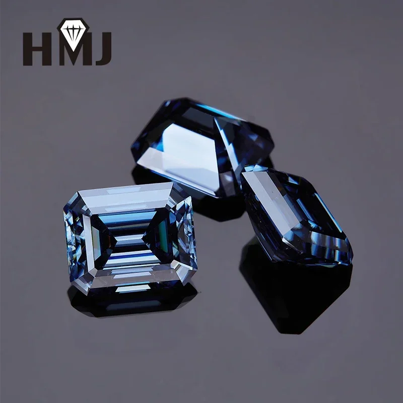 Wholesale Price Loose Moissanite Stones Emerald Cut D Color Blue Green  VVS1 with GRA Certificate 0.5ct-10ct Gemstones