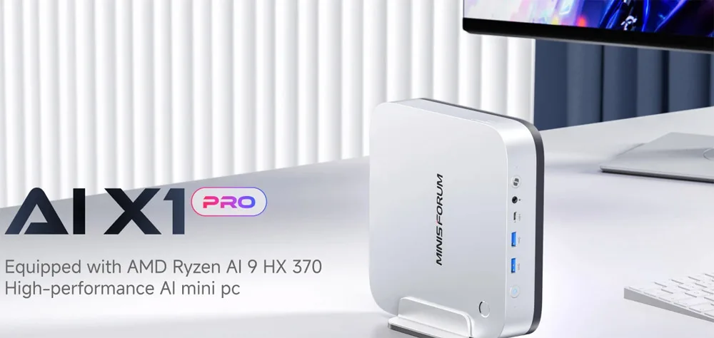 MINISFORUM AI X1 Pro AMD AI 9 HX 370, Computadora con IA y Lector de Huellas Dactilares, 128GB 4TB WiFi7 BT5.4, Mini PC con Almacenamiento Masivo OCulink Integrado de 135W