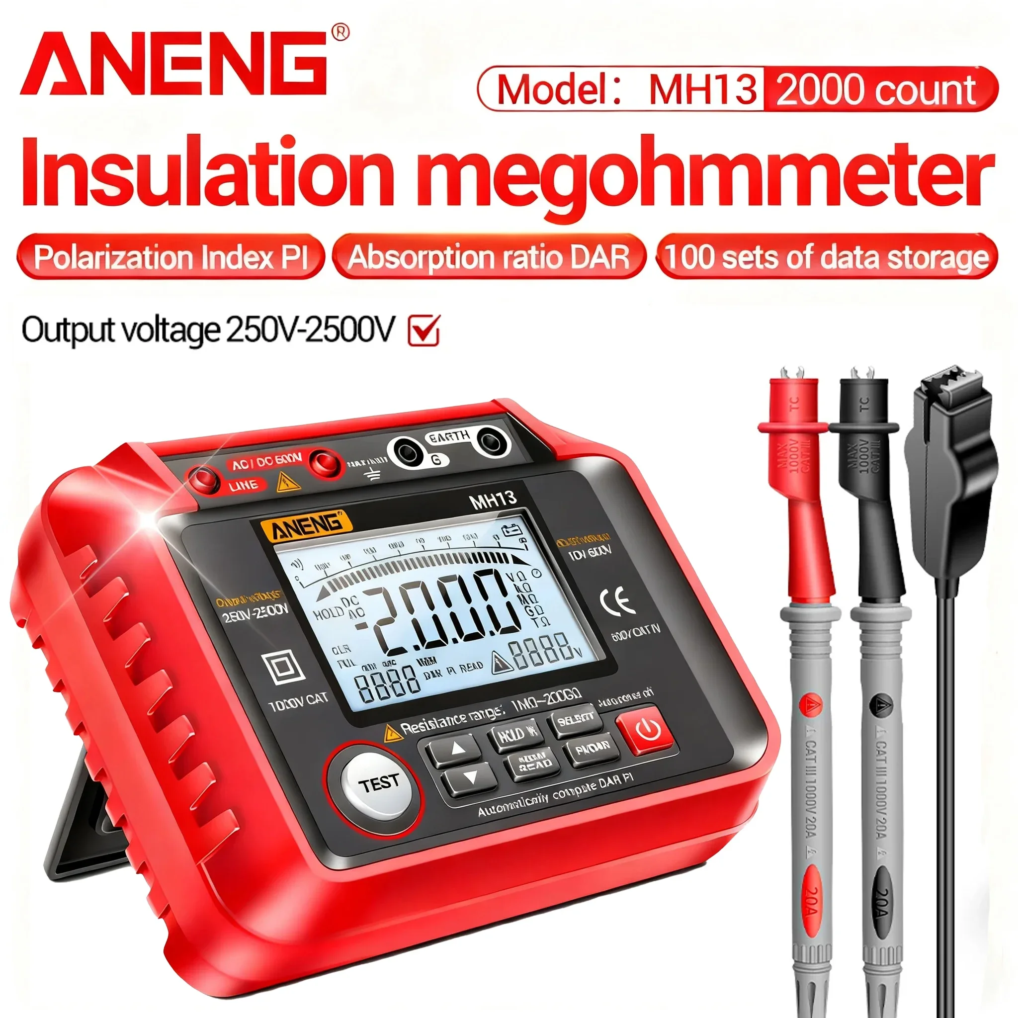 

Insulation Resistance Meter Megohmmeter ANENG MH13 Ohm Voltage Tester Digital Megometro Earth High Tester Tools