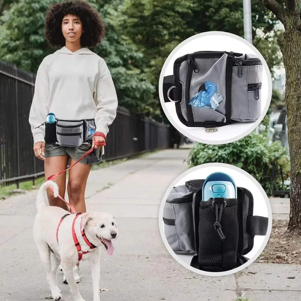 Borsa da passeggio per addestramento del cane Borsa per dolcetti a mano libera Marsupio da corsa Pet Puppy Train Snack Feeder Pocket Ciotole per cani Borse per tazze d'acqua